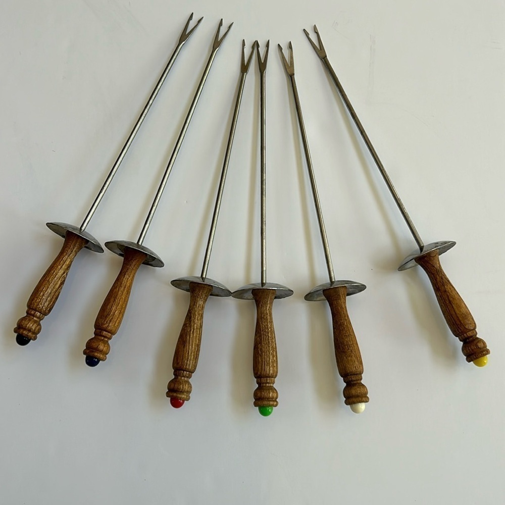 Vintage Set of 6 Fondue Barbecue Skewers